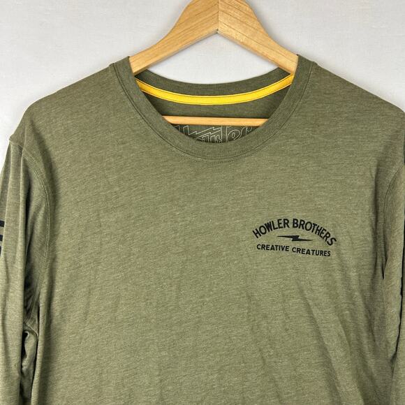 Howler Brothers Long Sleeve Shirt Creative Creatures Olive Green Men's Size M - Picture 6 of 12